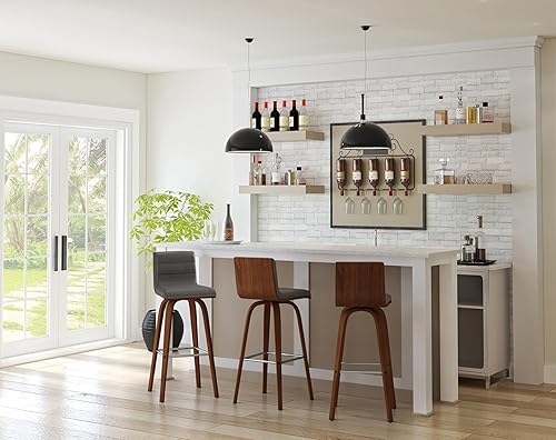 Miniatura 2 de Armen Living Vienna - Taburete de altura de barra de 30 pulgadas de estilo Mid-Century Modern en piel sintética y acabado en madera, gris/nogal Piel