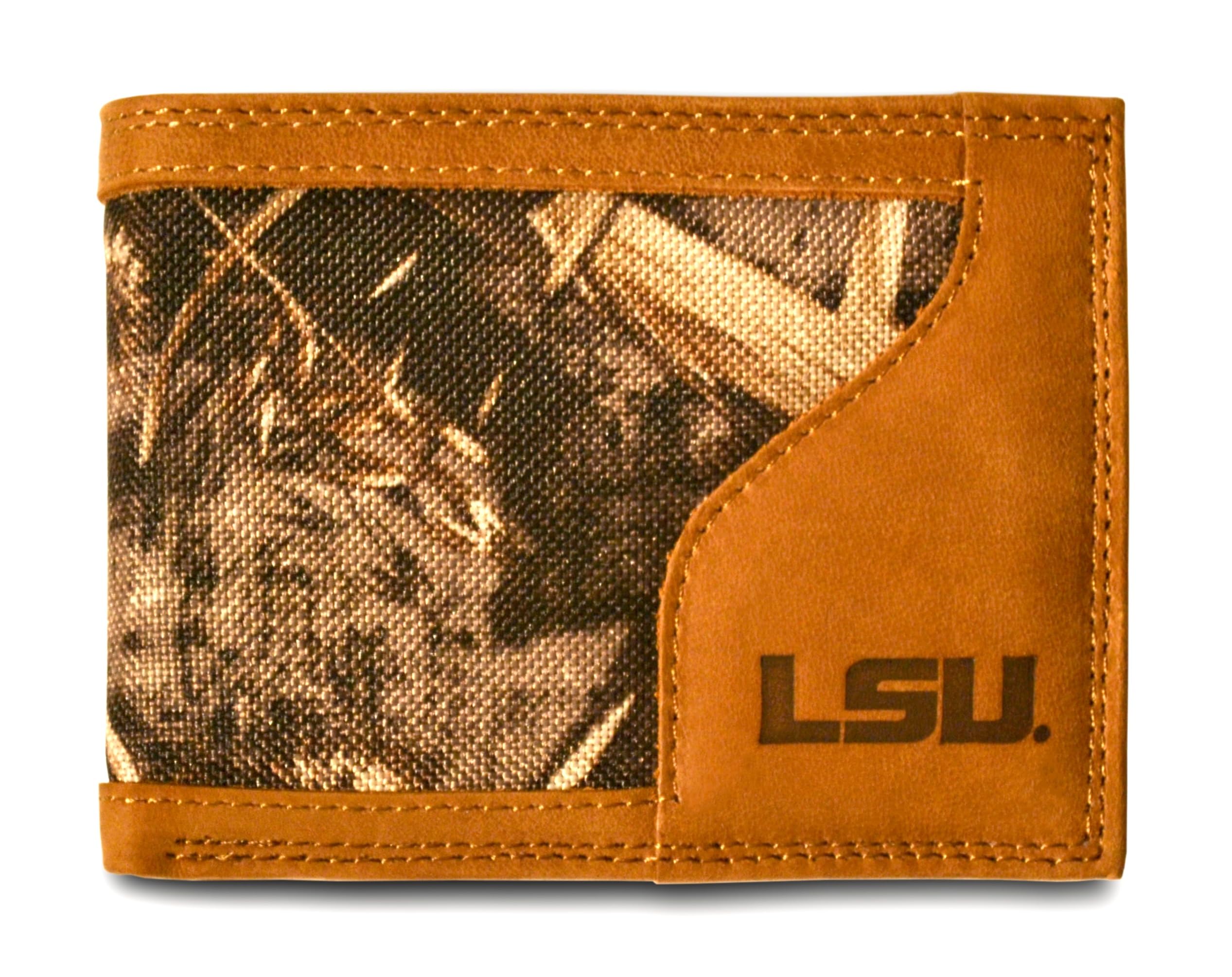 ZEP-PRO LSU Tigers Bi-fold Realtree Max-5 Camo & Leather Wallet Louisiana State University - NCAA