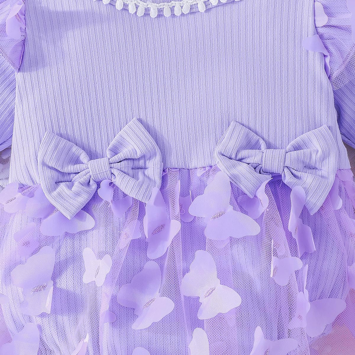 Newborn Baby Girls Butterfly Dress Long Sleeve Romper Princess Tulle Tutu Dress +Headband 2PCS First Birthday Fall Outfit - Image 2