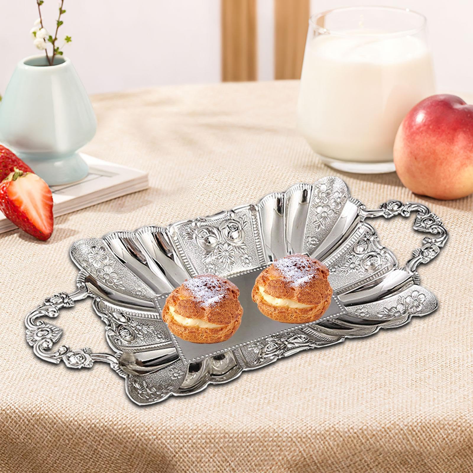 Bandeja Metálica para Servir Frutas Y Dulces: Ideal para Comidas Y Fiestas, Plata, Individual