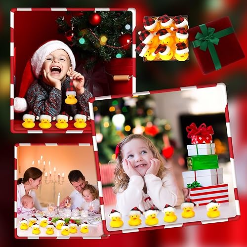 Vista 20 de Liliful 48 patos de goma de Navidad con sombrero, mini patos de goma de Navidad a granel, regalos de fiesta navideña, juguetes de baño