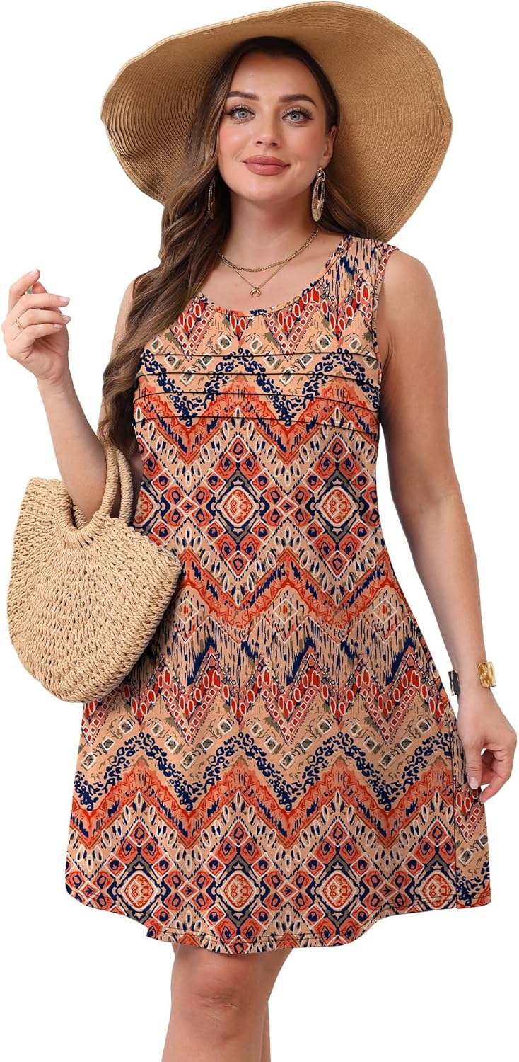 OFEEFAN Womens Pleated Front Tank Dresses Fashion Spring Sleeveless Pockets Sundress Casual Summer - Image 4