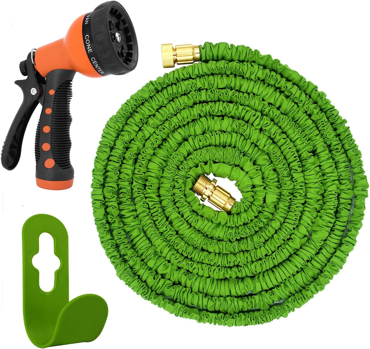 Garden Hose 100 Feet with 8 Functions Spray Nozzle and Holder Super Flexible (100ft)