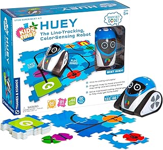 Thames & Kosmos Huey: The Line-Tracking, Color-Sensing Robot | Screen-Free Coding & Robotics Kit for Ages 5+ | Pre-Built Robot w/ Color Sensor, Puzzle-Shaped Coding Discs | No Smart Device Required
