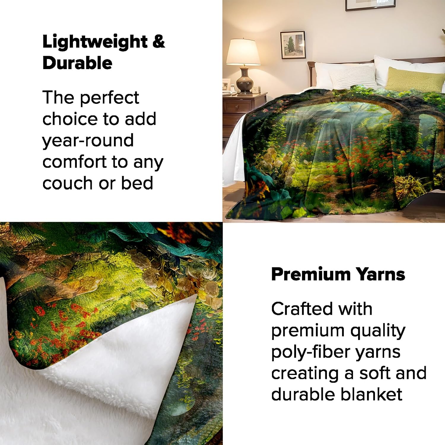 Garden Blanket - Soft Cozy Fleece Throw Blanket, 50"x60", Mystical Ancient Archway with Lush Greenery Design, Perfect for Home Decor and Fantasy Lovers, Ideal for All Seasons