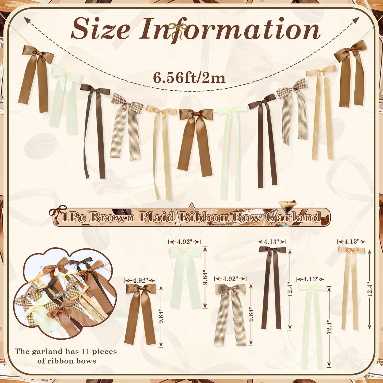Brown Plaid Bow Garland Banner, Espresso Martini Theme Bow Garland Gingham Ribbon Bows Banner Decor for Love is Brewing Bridal Shower Coffee Themed Baby Shower Birthday Party Decorations