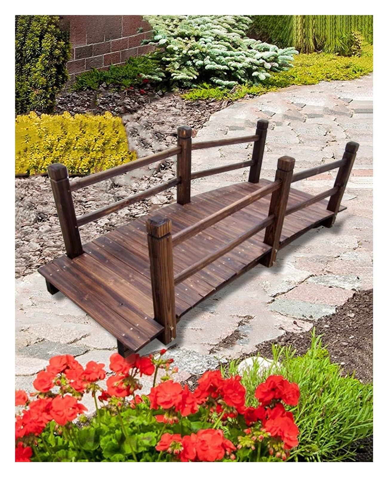 Wooden Garden Bridge, Wood Garden Bridge, Outdoors Arch Walkway Bridge with Railing, for Landscaping Backyard Path(180cm (6ft))