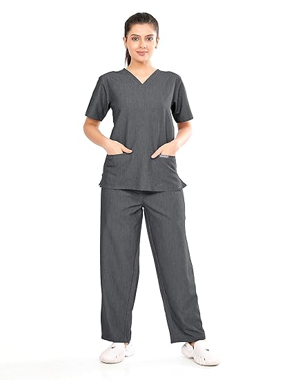 One Nation Raven V Neck Scrub Set For Women - Charcoal Grey