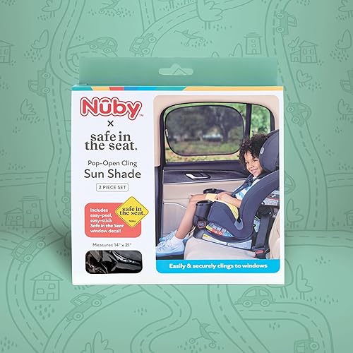 Miniatura 6 de Nuby x Safe in The Seat - Juego de 2 parasoles para automóvil con adherencia estática para bebé en el automóvil, protección UV, fácil de instalar y