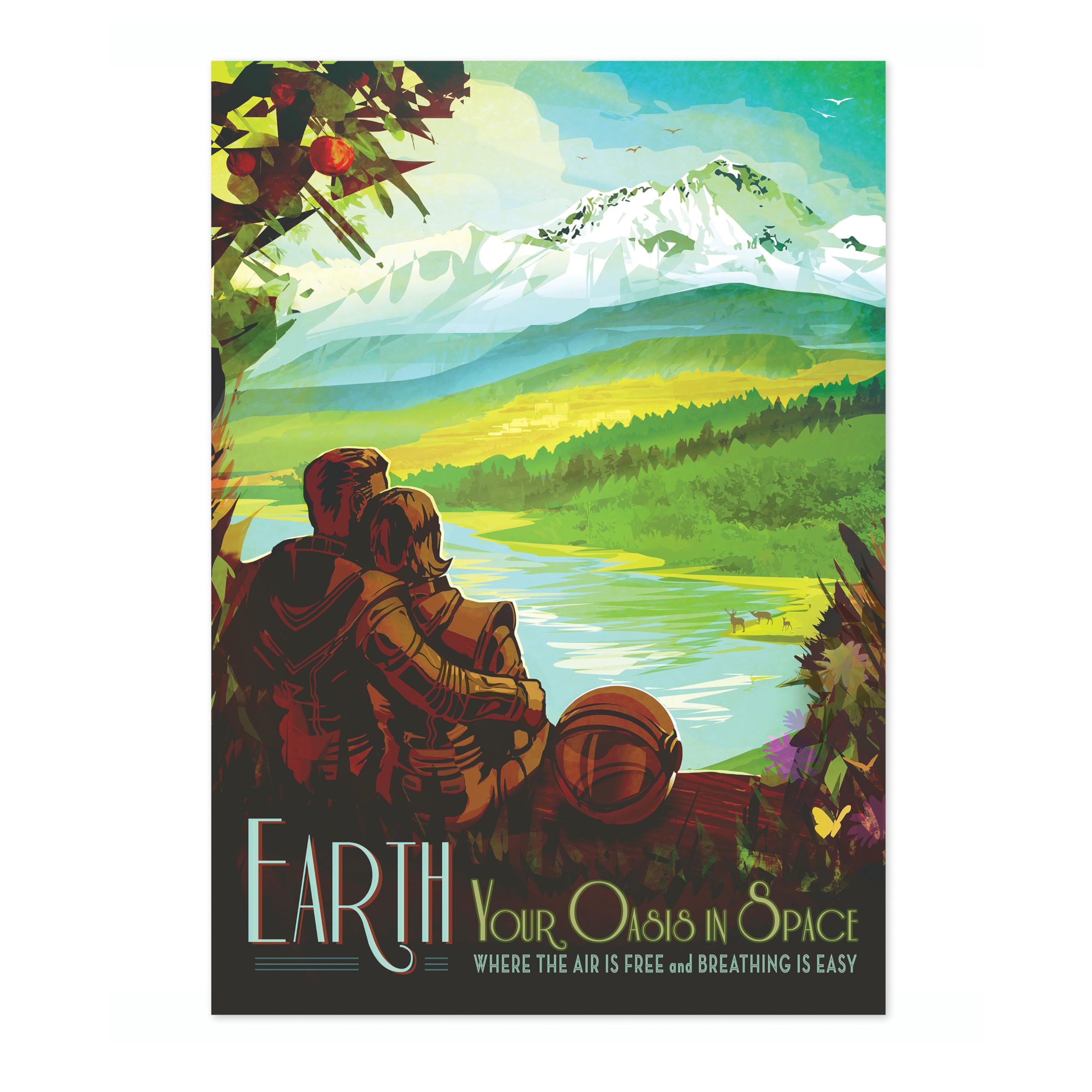 Earth Retro Nasa Space Grand Tour Travel Art Poster, Planet Travel Prints, Vintage Astronomy Home Decor, Astronaut Space Print, Archival Matte, A2 (Print Only) - 59.4x42cm
