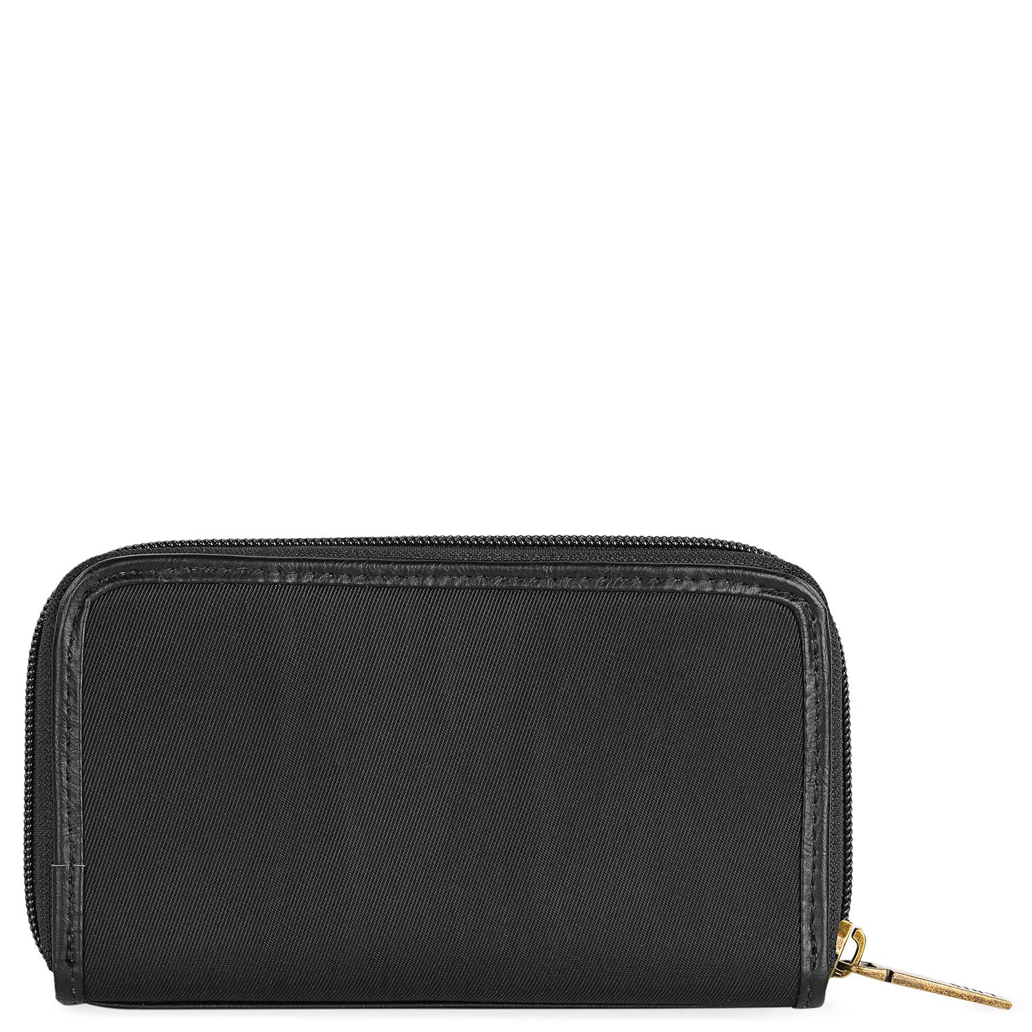 Lois - Cartera de Mujer Grande con Cierre Central de Cremallera, Monedero Tarjetero, Piel Eco, Cuero PU y Lona Bordada, Negro, 16 x 9 x 2 cm
