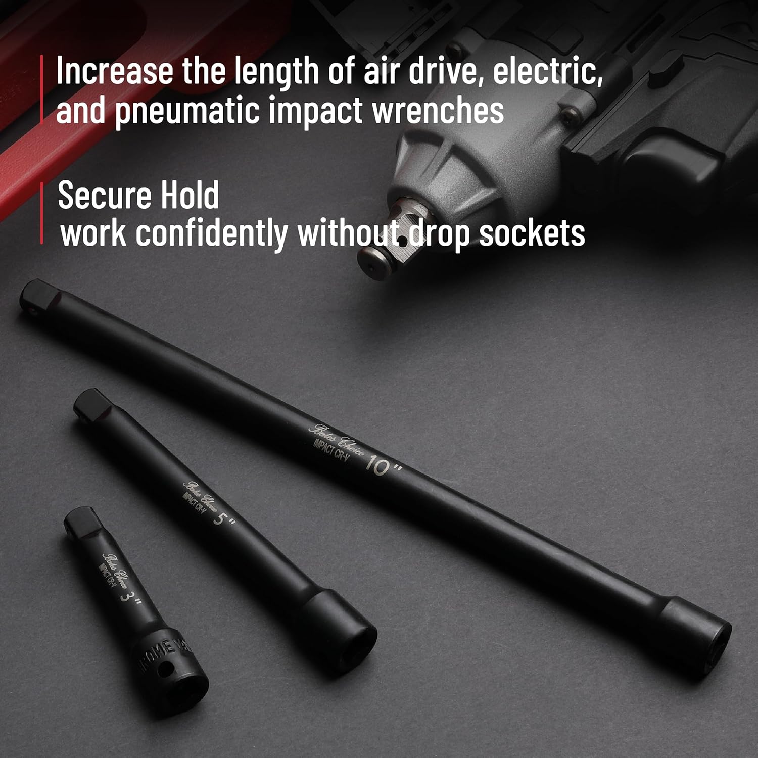 Bates- Impact Extension Bar Set, 3/8" Drive, 3 pcs, 3", 5", 10", 3/8 Ratchet Extension Bar