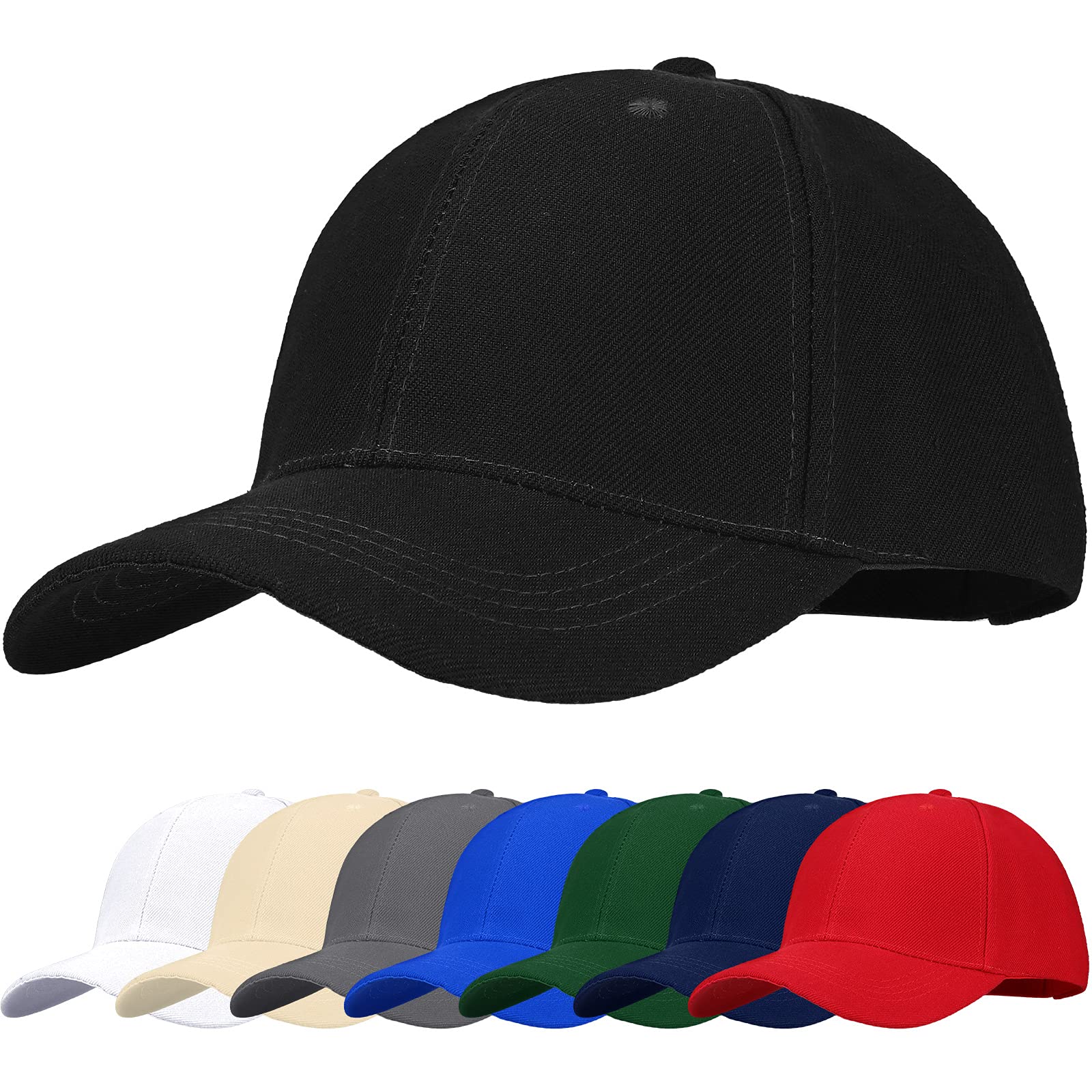 Gorra de béisbol de 8 piezas de tamaño ajustable, sombrero deportivo liso, sombrero de papá, sombrero ajustable para hombres y mujeres, correr, entrenamientos y actividades al aire libre, 8