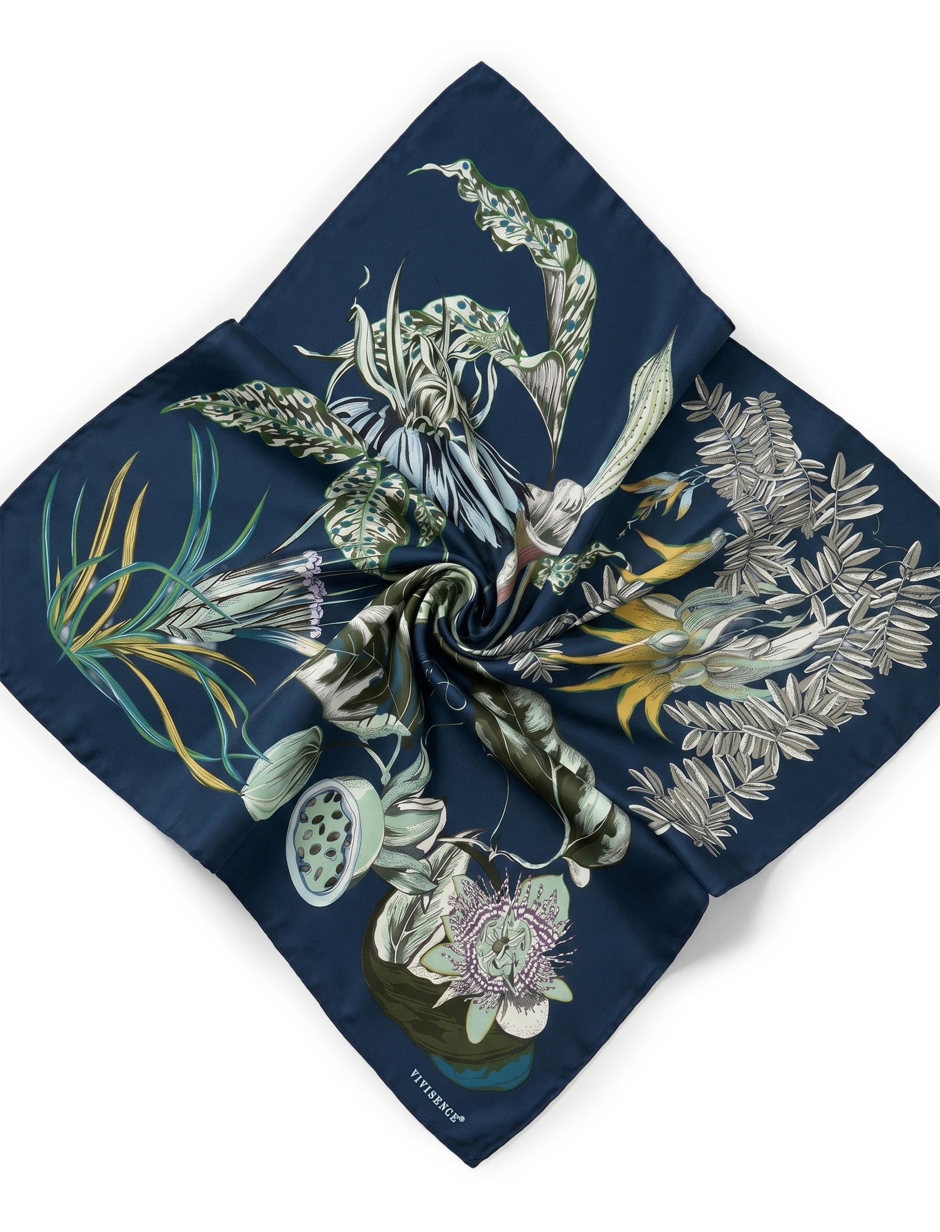 VIVISENCE Foulard En Soie Femme Carré 90X90 Cm Bords Roulottés Style Polyvalent