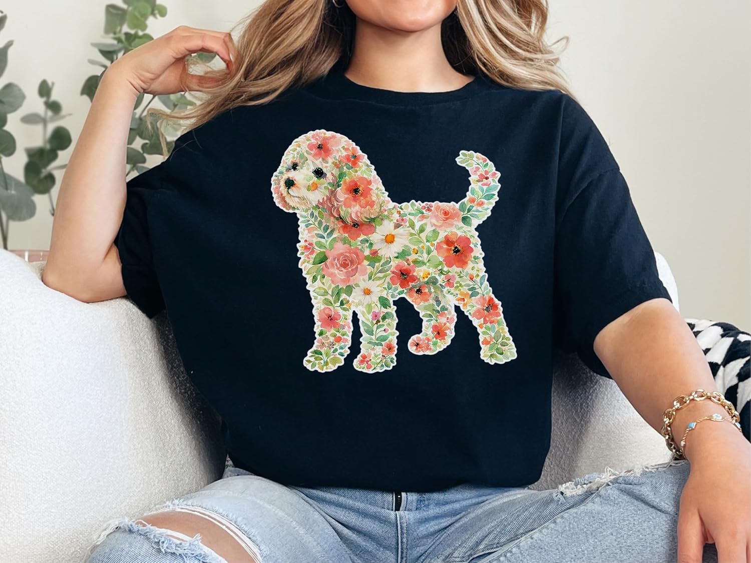 Cavapoo Floral Silhouette | Shirt for Pet Lovers T-Shirt