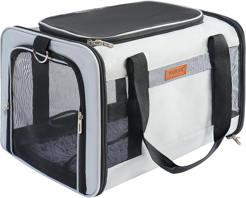Bolsa de Transporte para Gatos e Cães YUNIQUE 901L com Tela Respirável e Tecido Impermeável, Cinza-claro