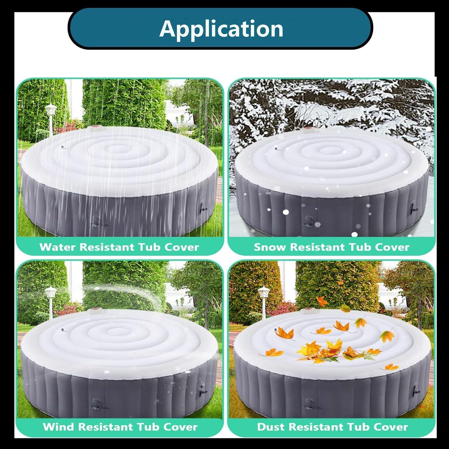 5.3 FT Inflatable Hot Tub Cover for Round Hot Tub Cover Foldable Protective Rain Overflow Cover Energy Saving Lid for Outdoor Inflatable Hot Tubs