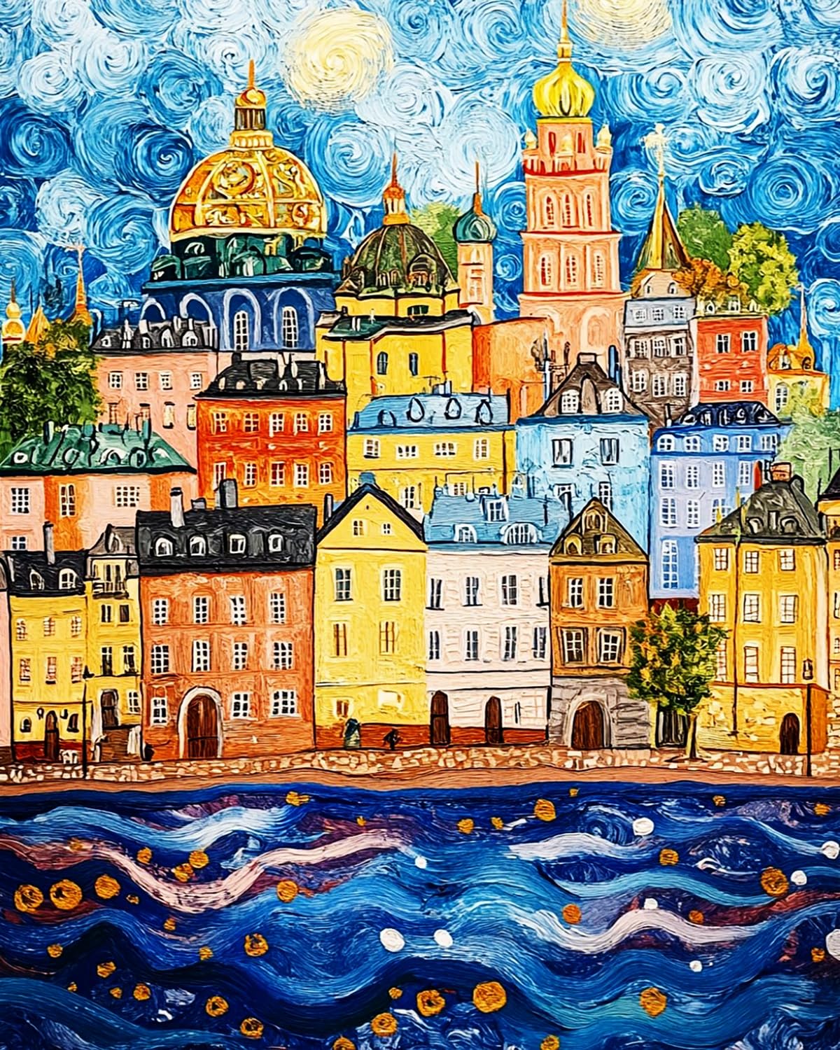 Liubaishi Multicolour Paint By Numbers For Adults, 16X20 Inch Linen Canvas, Starry Night Water City, Acrylic Painting Kit