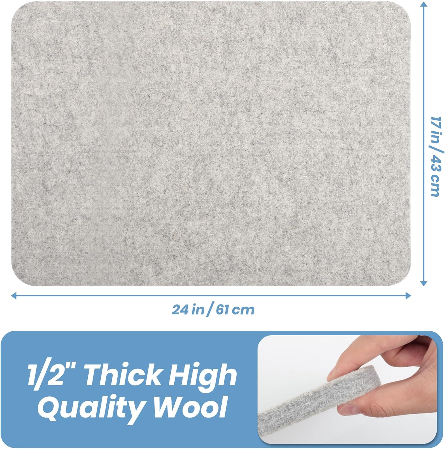 BREENHILL Wool Pressing Mat 17" x 24" –Thick Felt Ironing Pad for Quilting, Sewing, Crafting –Wool with Bonus Heat-Resistant Iron Rest – Portable and Durable Ironing Surface（Light Gray）