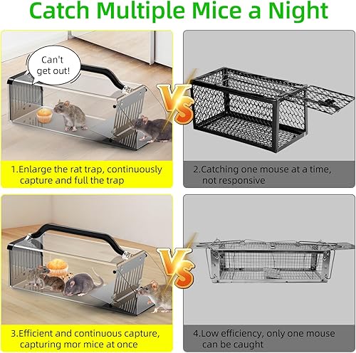 Miniatura 7 de Trampas humanas para ratones en interiores para el hogar, trampas grandes de 12 pulgadas para ratas vivas sin matar para uso en interiores y