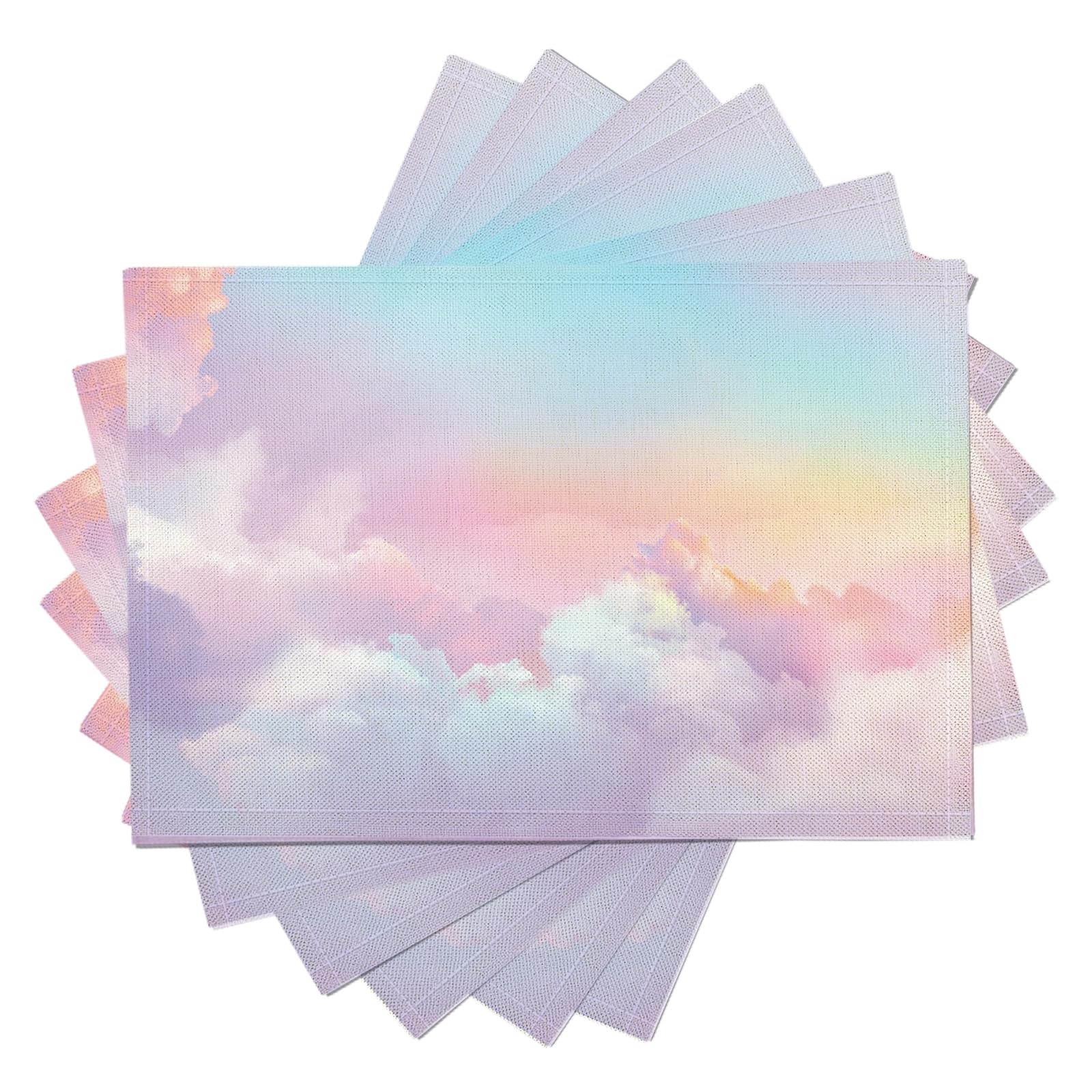 Tovaglietta Americana Sogno in Cotone Lino Rettangolare - Tovagliette Set di 8 Nuvole Arcobaleno Resistente al Calore per La Cucina, Il L'Ufficio, 30 x 45cm