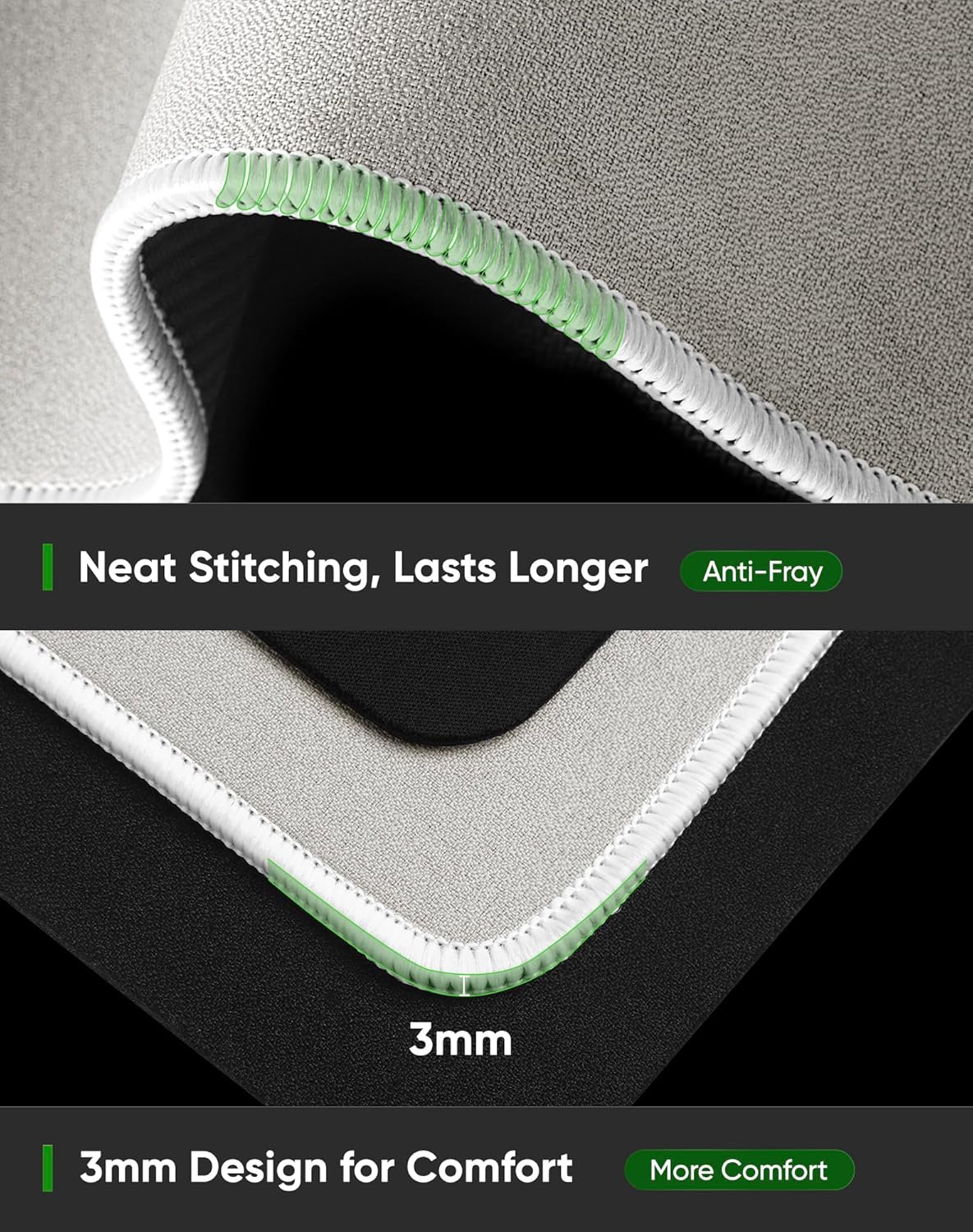 ALOANES Beige Waterproof Desk Mat, Large Mouse Pad with Extended Mouse Mat, with Anti Slip Base, Stitched Edge, Grain Jacquard Surface, Perfect for Gamer, Office & Home, 3XL 15.74"x35.43"x0.12"