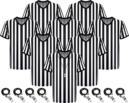 Ramede Lot de 8 chemises d'arbitre de football à rayures blanches et noires avec