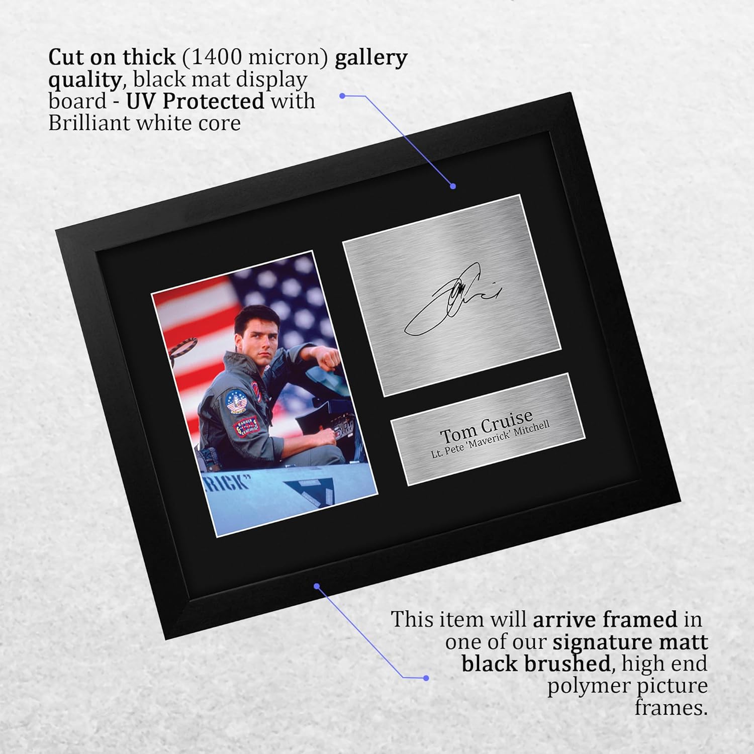 HWC Trading Tom Cruise Top Gun Maverick Framed Gifts Printed Signed Autograph Picture for Movie Memorabilia Fans - US Letter Size