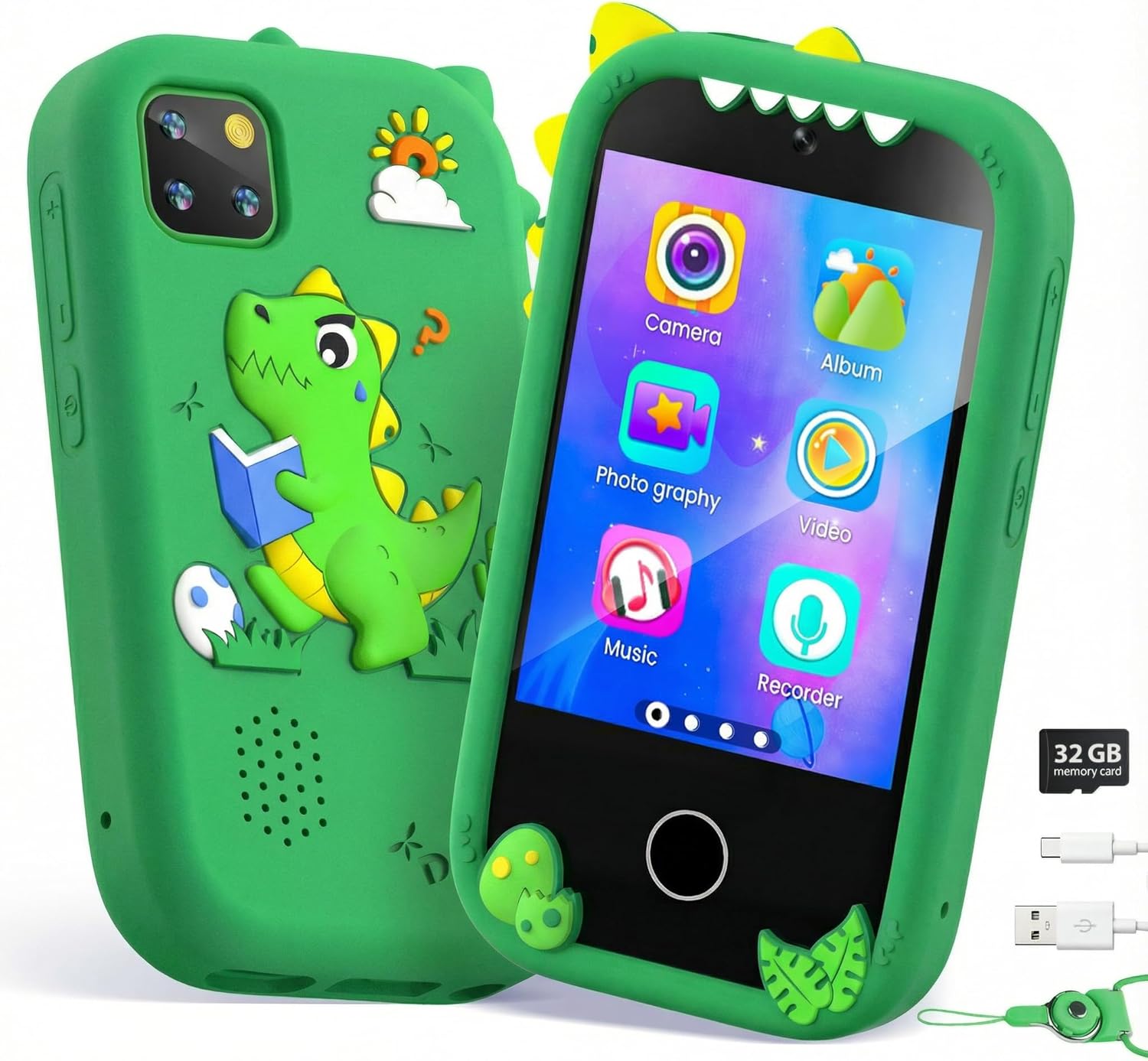 Kids Smart Phone for Boys, Toddler Phone Toy with Dual Camera, 2.8" Touchscreen, 18 Games, MP3, Learning & 32GB Card, Christmas Birthday Gift for Ages 3-10, Toddler Boy Toys
