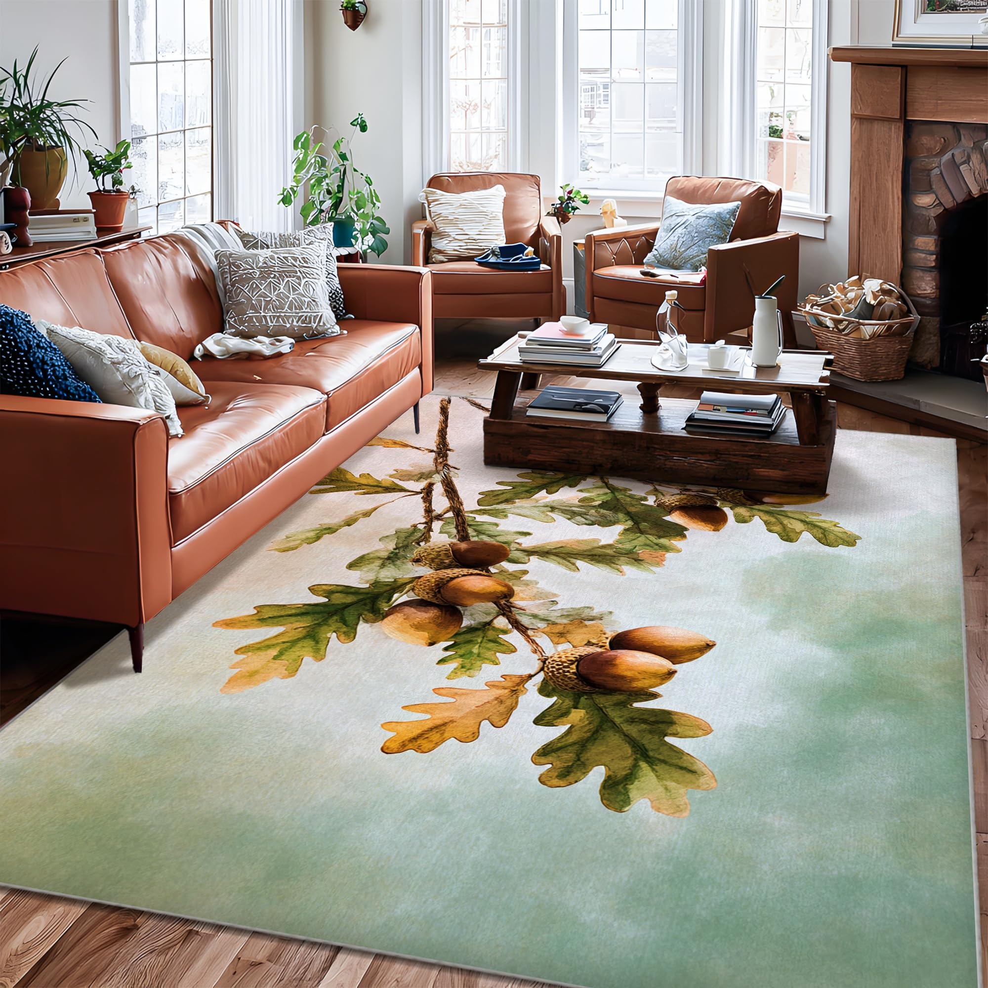 Tapis à poils courts résistant aux taches couleur vert automne