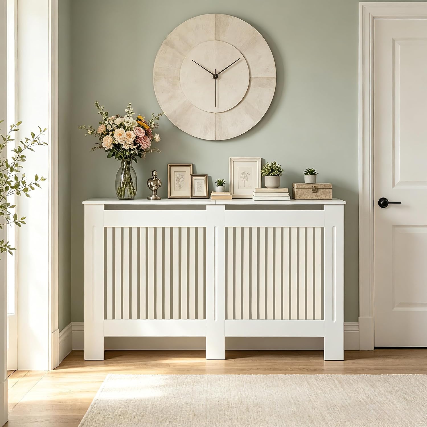 Cache radiateur FATIVO blanc MDF lattes verticales 152cm