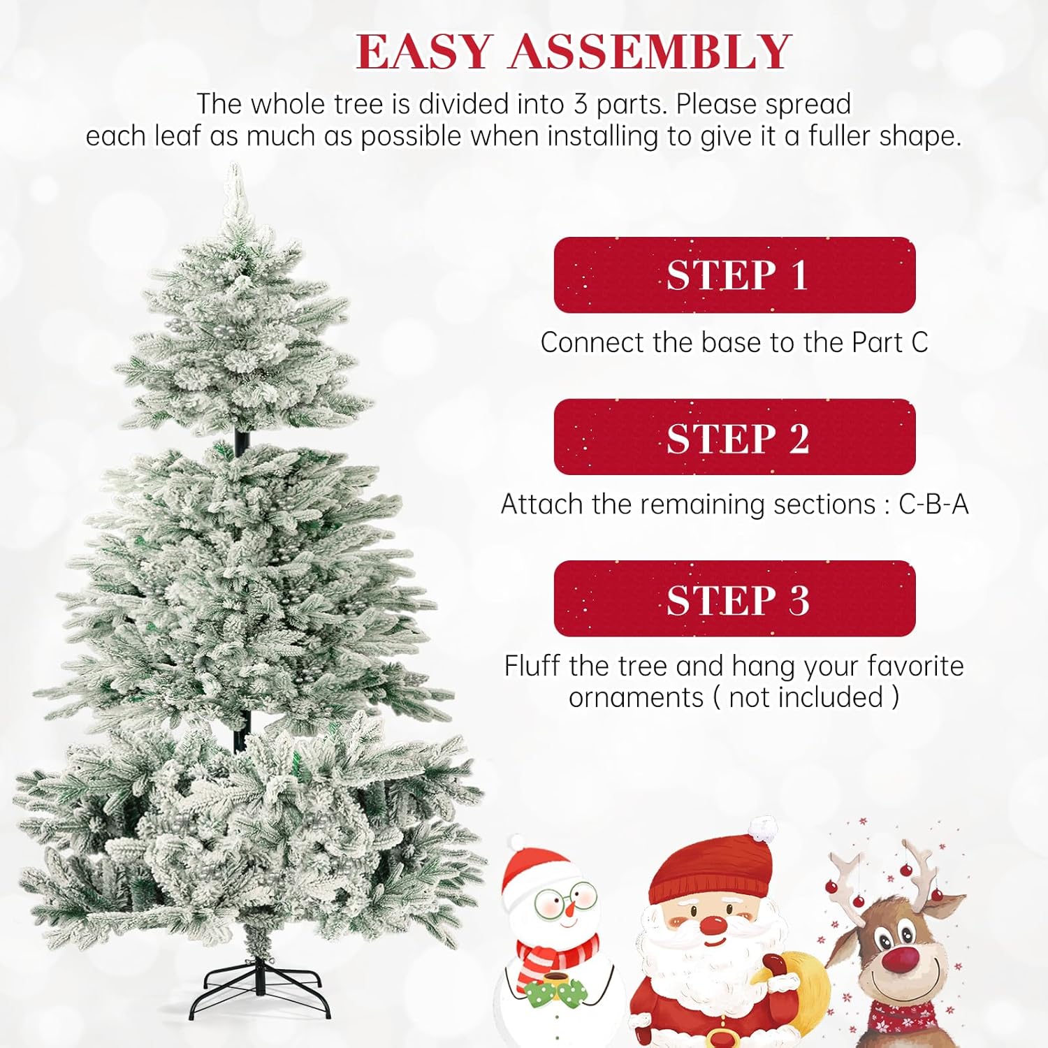 SUNCROWN 7ft Artificial Flocked Christmas Tree, Premium Frosted Snow Christmas Tree, Hinged Xmas Tree Holiday Decor with Foldable Metal Stand for Indoor Outdoor, 1300 Branch Tips, White