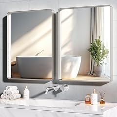 Hasipu 2 PCS Bathroom Mirror for Wall 32 x 24 Inch Silver Metal Framed Bathroom Mirrors for Over