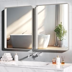 Hasipu 2 PCS Bathroom Mirror for Wall 32 x 24 Inch Silver Metal Framed Bathroom Mirrors for Over