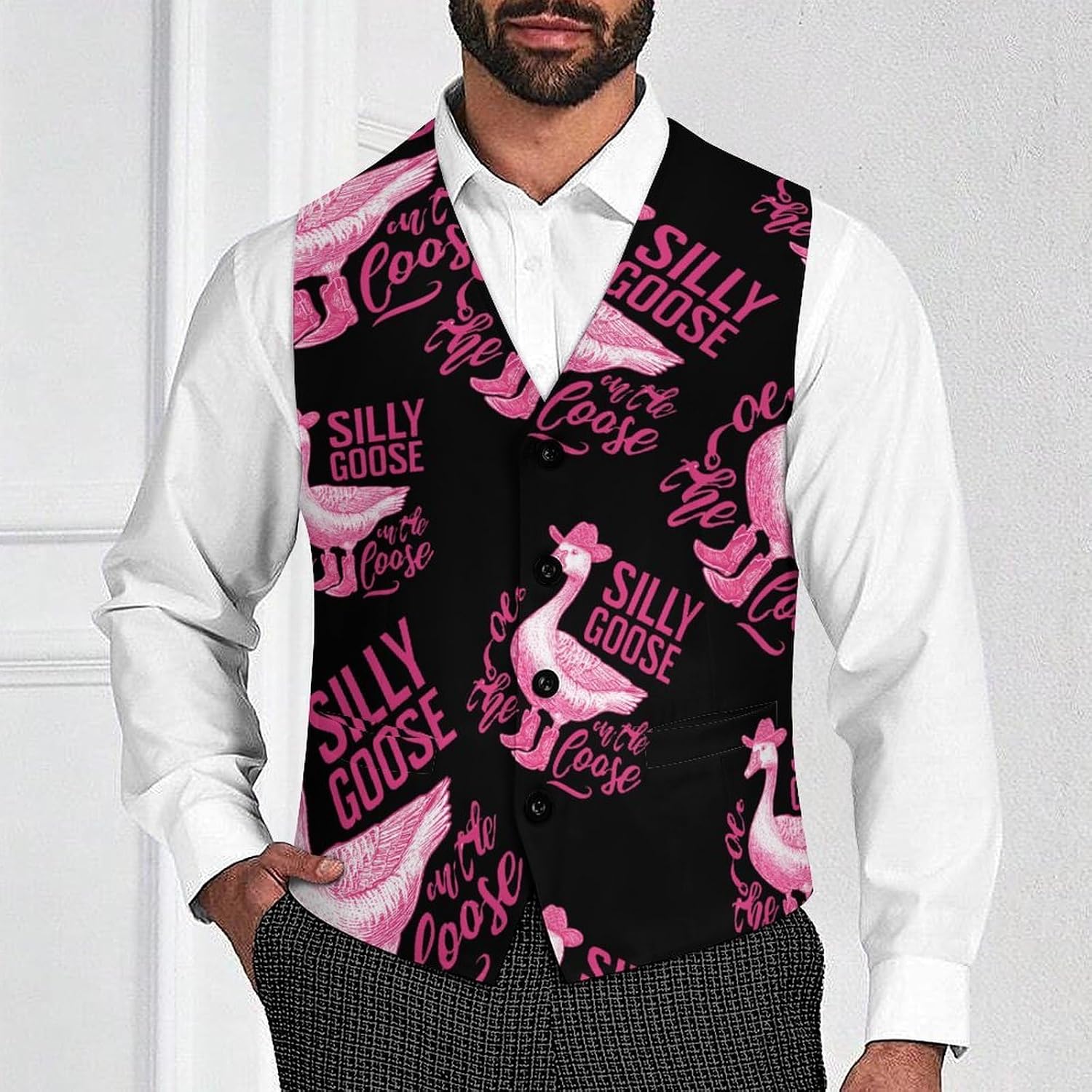 Silly Goose On The Loose Men's Suit Vest Business Tuxedo Dress Vests Waistcoat Wedding Party