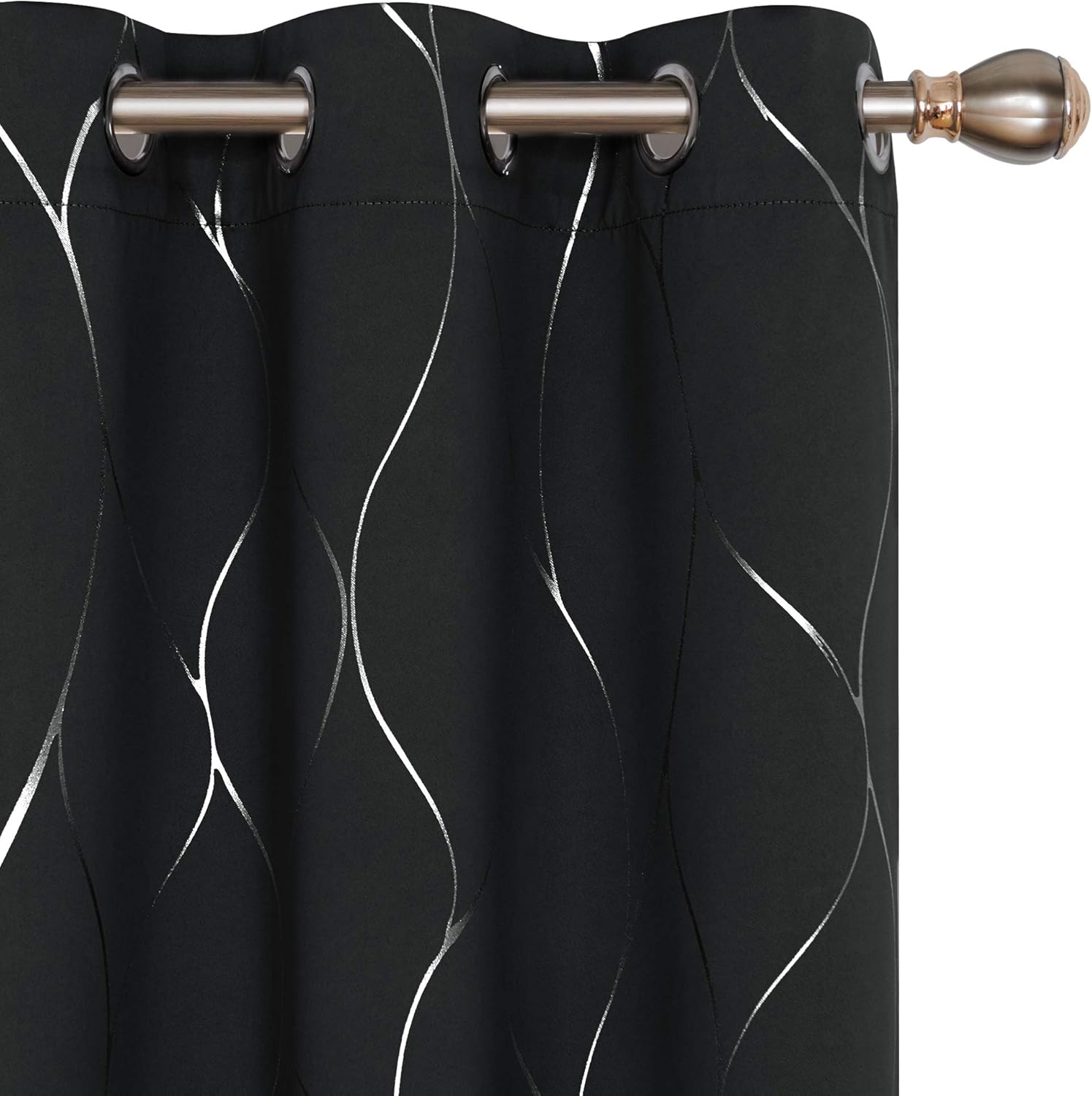 Deconovo Blackout Curtains Bedroom 2 Panels, Foil Wave Printed Room Darkening Window Curtains, Thermal Insulated Short Curtains for Nursery, 42W x 45L Inch, 2 Panels, Black