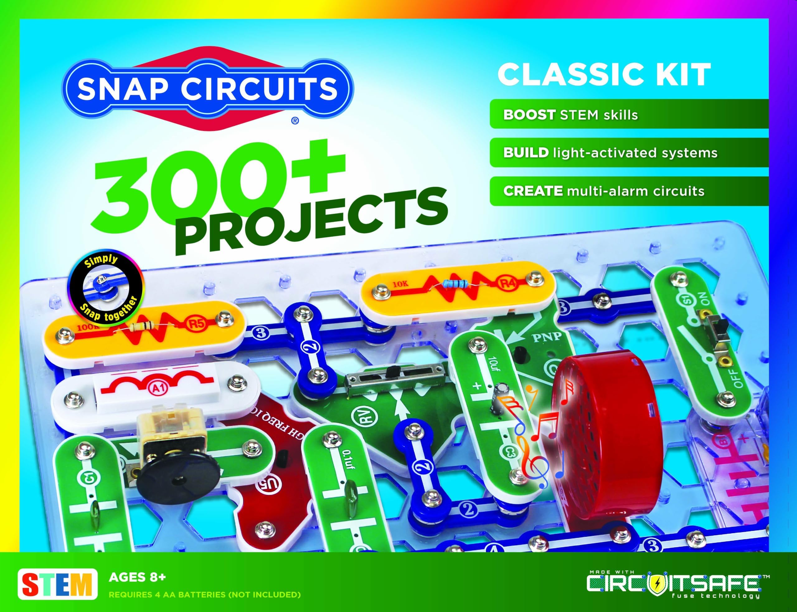 Classic SC-300 Electronics Exploration Kit | Over 300 Projects | Full Color Project Manual | 60+ Snap Circuits Parts | STEM Educational Toy for Kids 8+