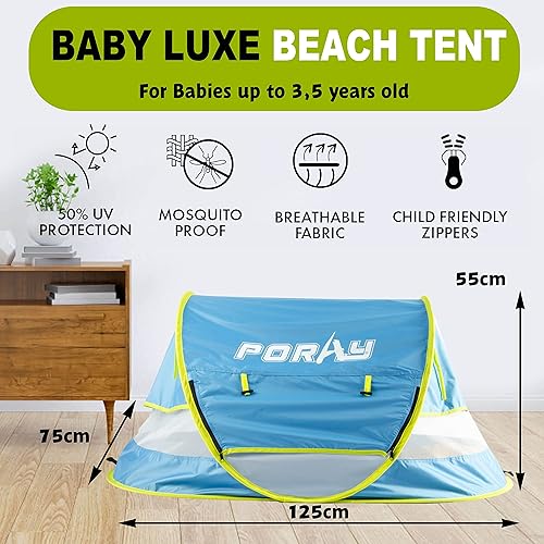 Miniatura 2 de Poray - Tienda de campaña portátil para playa para bebés con protección solar UPF 50+, mosquitera y sombrilla, tienda de campaña de viaje ideal