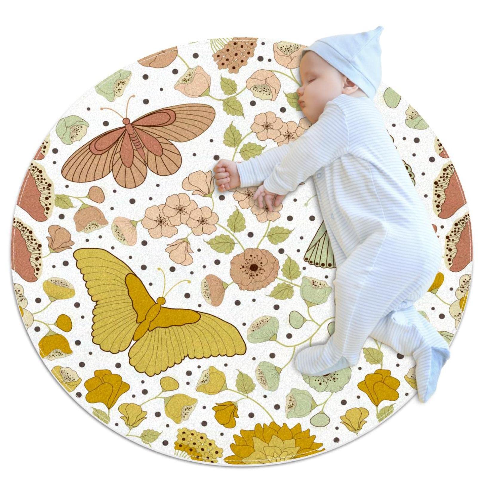 Tapis rond papillons fleurs JDEZ 100x100cm pour chambre et salon