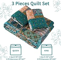 Vista 33 de VAPUTAR Juego de ropa de cama tamaño Queen – 3 piezas, edredón bohemio, colcha reversible ligera para dormitorio de granja (floral)