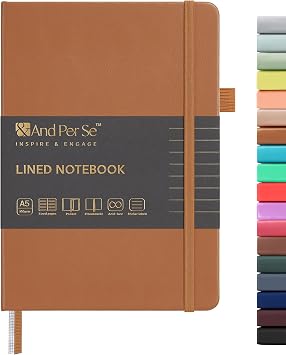 &And Per Se Lined Journal Notebook, 160 Pages, A5 5.7 x 8 inches College Ruled Thick Paper Notebook Journals for Writing, Hardcover Notebooks for Women Men Office School 1 Pack, Light Brown