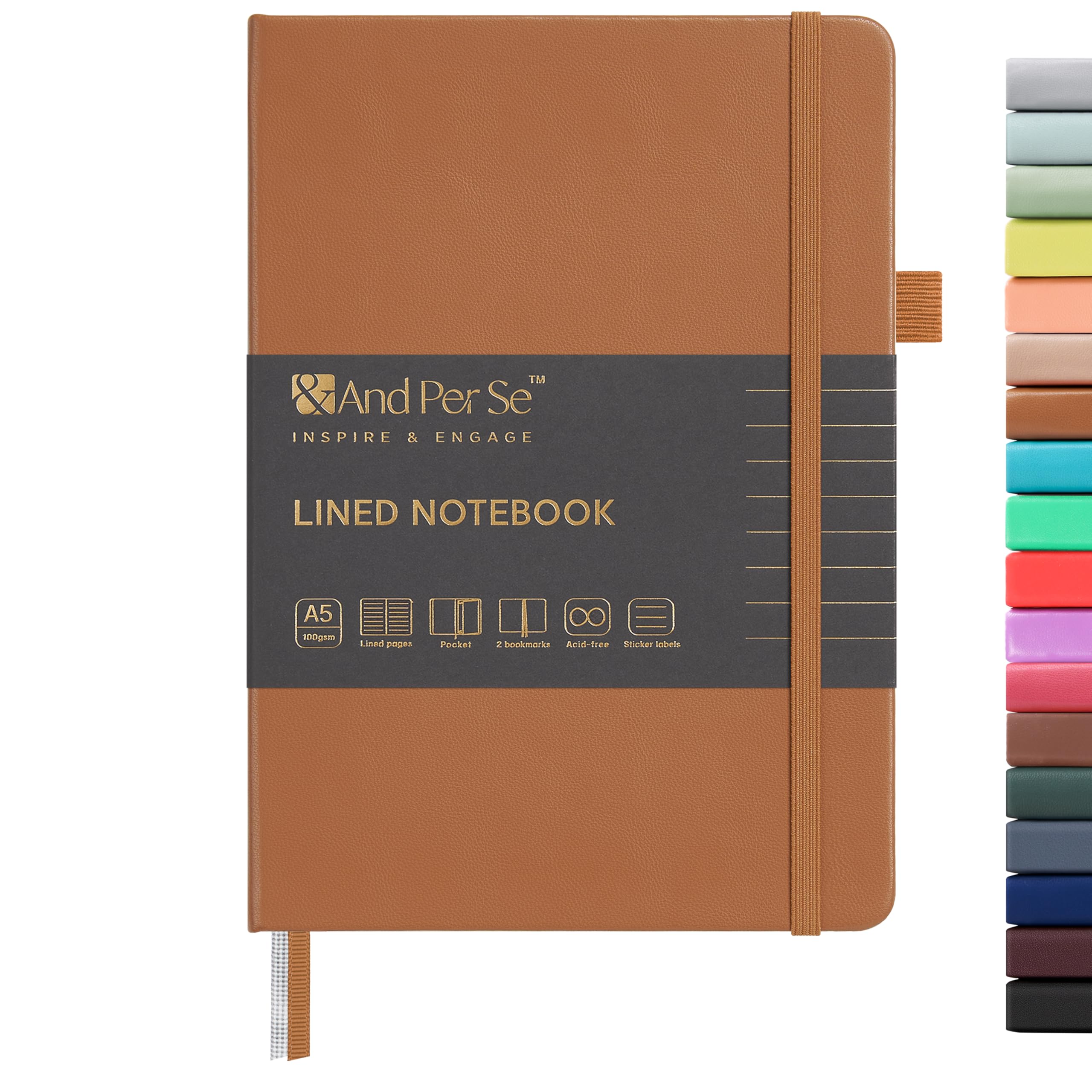 &And Per Se Lined Journal Notebook, 160 Pages, A5 5.7 x 8 inches College Ruled Thick Paper Notebook Journals for Writing, Hardcover Notebooks for Women Men Office School (1 Pack, Light Brown) โ image 1
