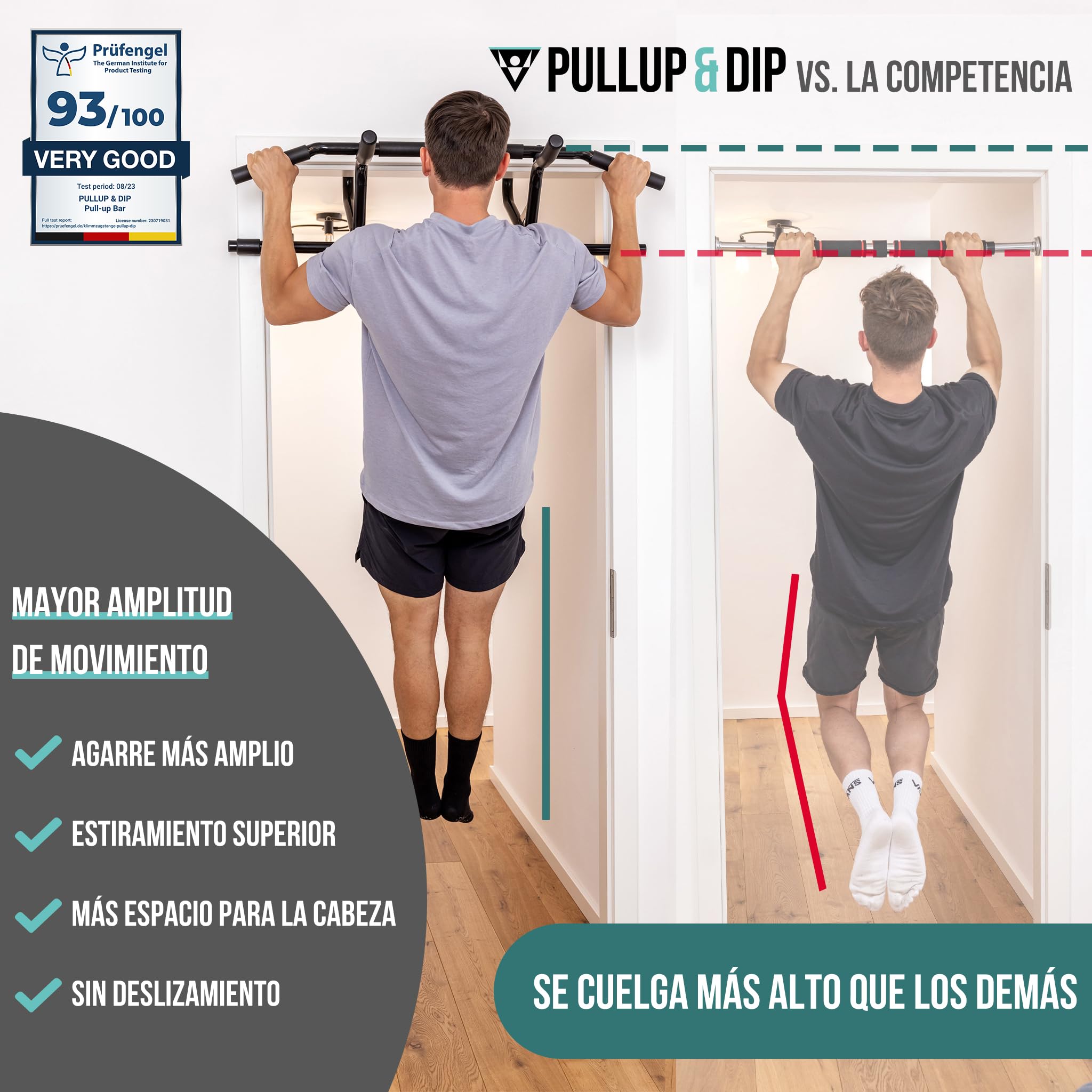 PULLUP & DIP Barra de dominadas para marcos de puerta sin taladrar, incluye estación de fondos – marco de puerta con barra de fondos – extensión de barra de fondos para casa