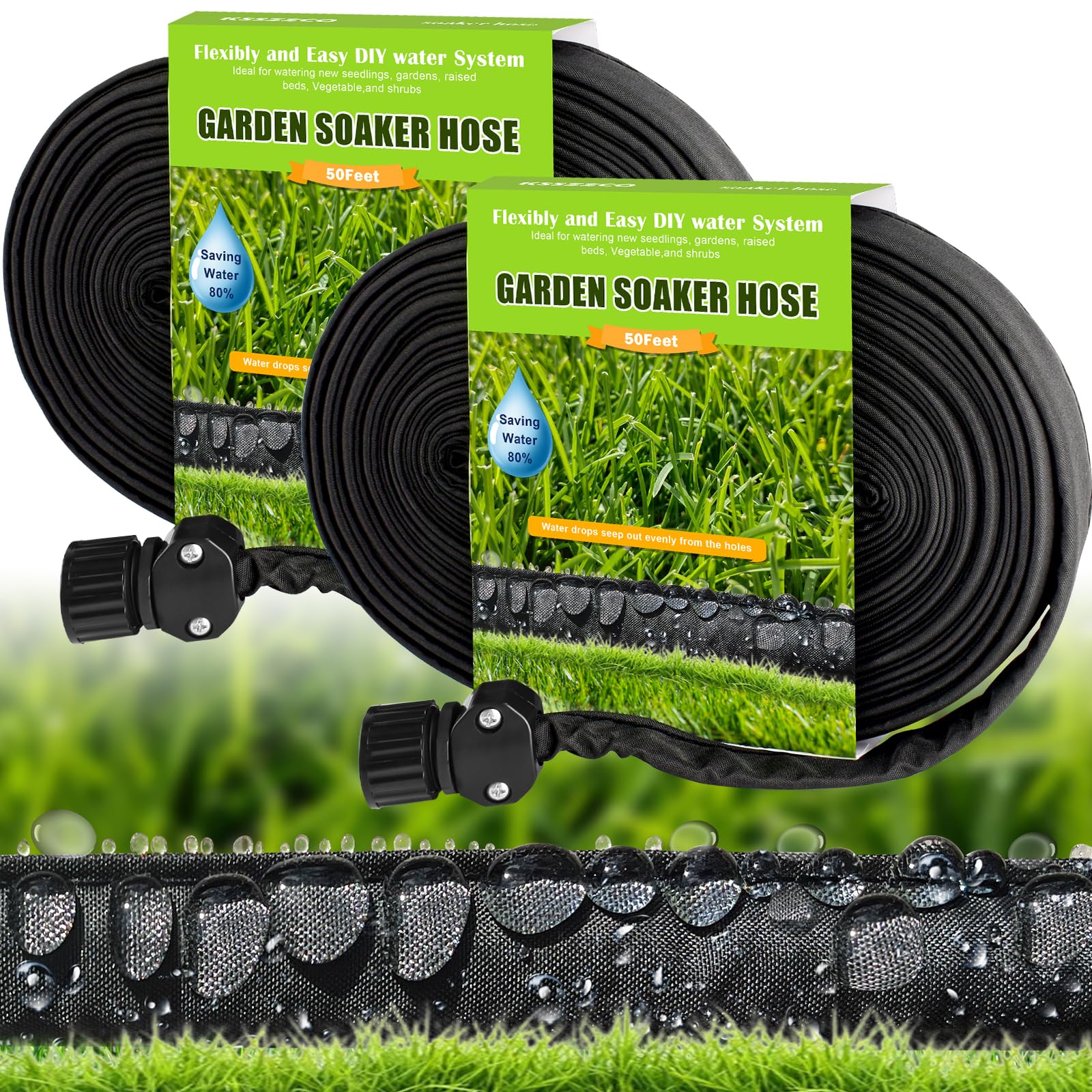Upgraded Flat Soaker Hose 100 FT for Garden Beds, 50 FT 2 Packs 3/4" Linkable Garden Drip Irrigation Hose Save Water 80%, Double Layer Soaker Hose Flexible Leakproof Kink Free Watering Hose