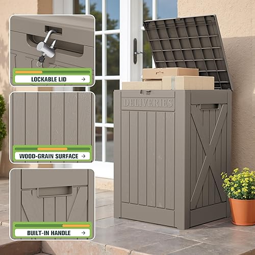 Vista 76 de Greesum Caja de resina de 31 galones para todo tipo de clima, cajas de almacenamiento al aire libre para muebles de patio, juguetes al aire libre