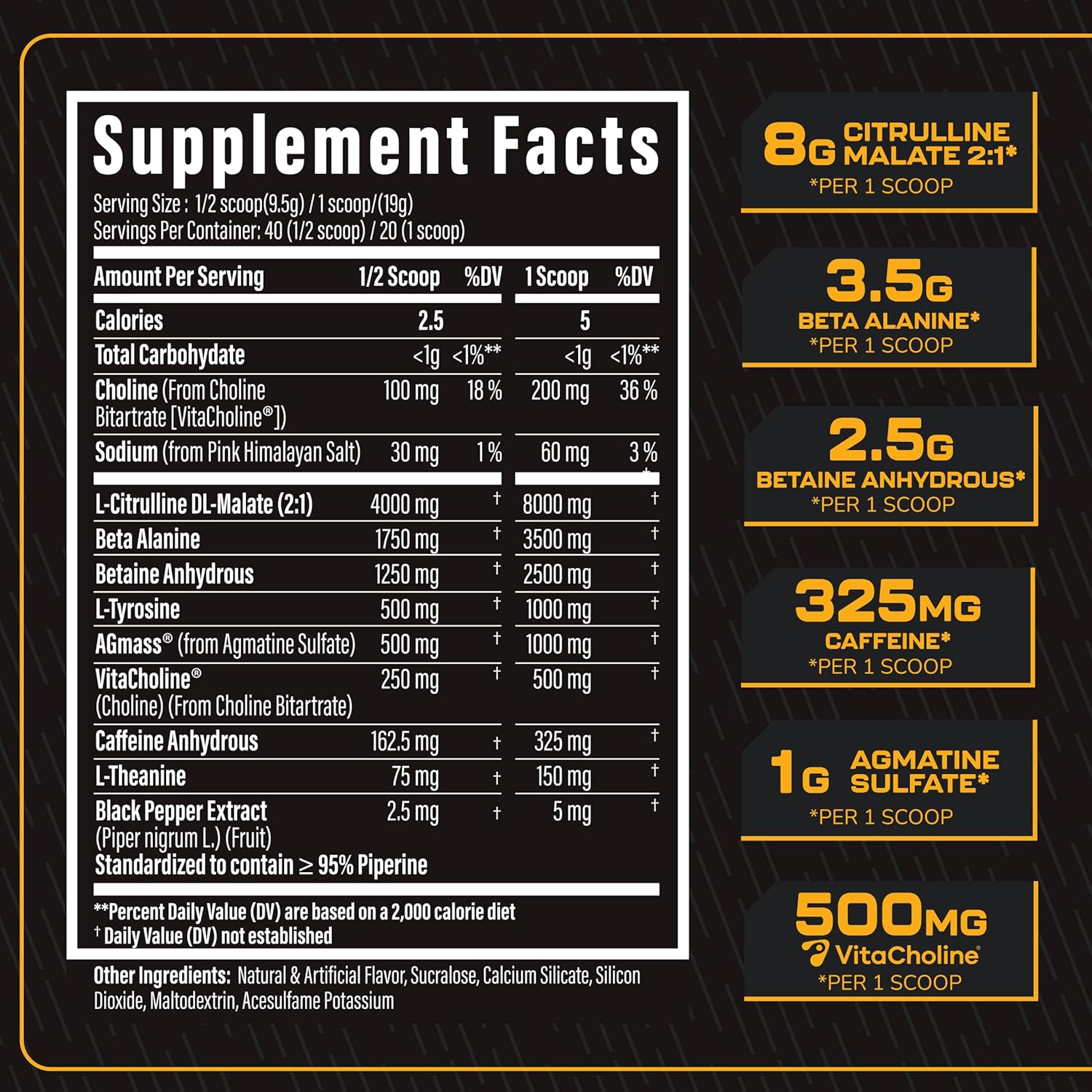 TC Nutrition Batch 27 Pre Workout Powder - 8g Citrulline, 3.5g Beta Alanine, 2.5g Betaine, 325mg Caffeine | Instant Energy, Focus, Pumps, & Strength | Nitric Oxide Booster 20 sv (Peach Rings)