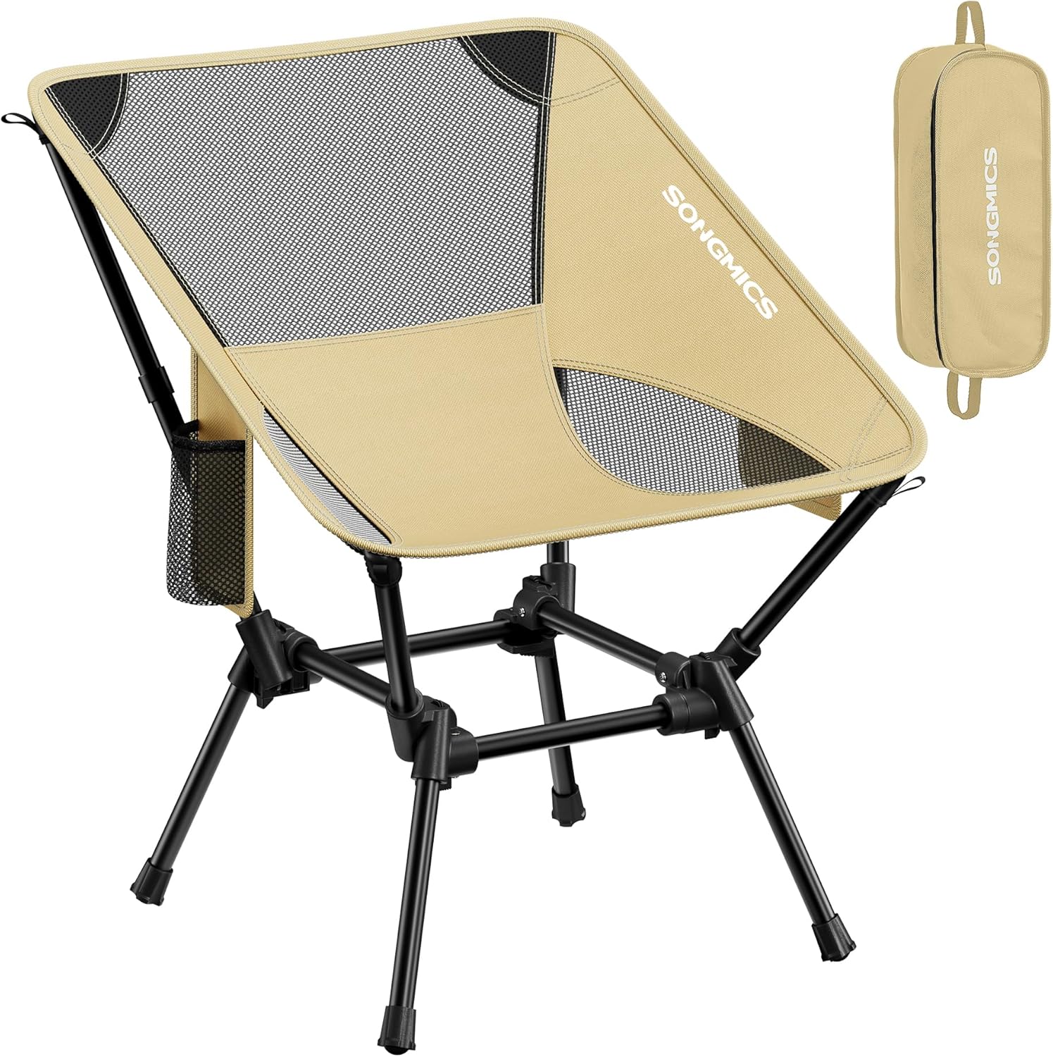 SONGMICS Camping Chair, Lightweight Folding Beach Chair, Adjustable Height, Steel Frame, Portable for Outdoor Travel