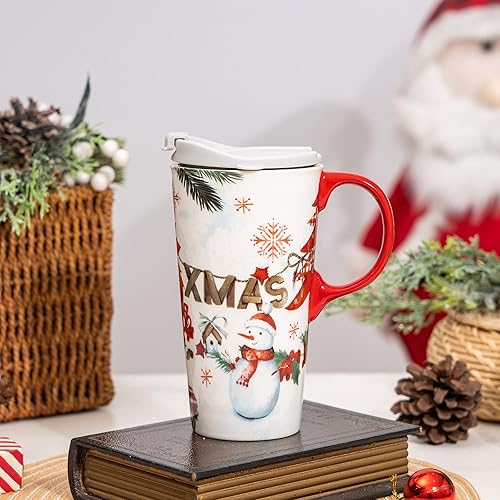 TZSSP Taza de cerámica de café taza de Navidad Taza de té de porcelana con tapa en caja 17oz., Navidad