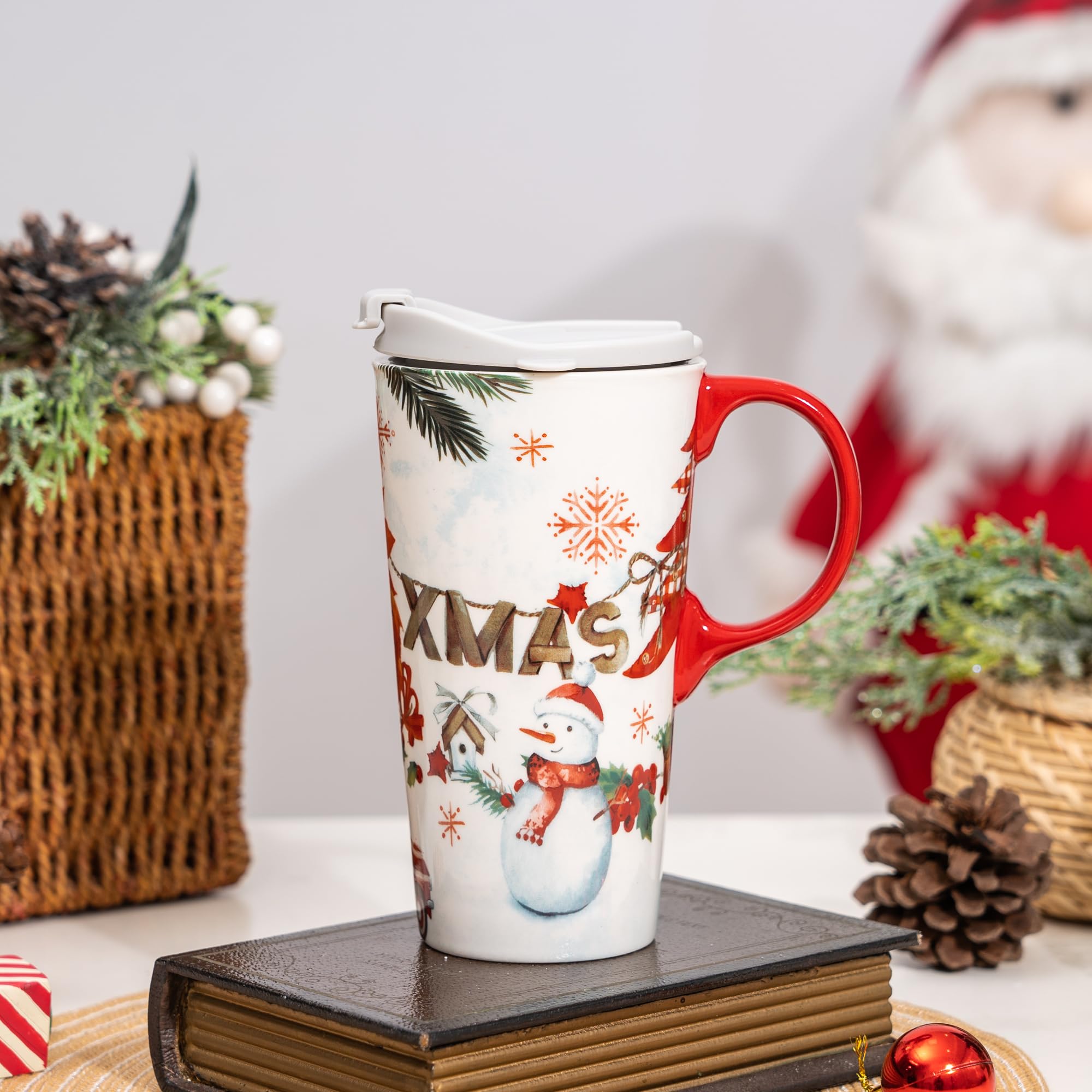 Taza de cerámica de porcelana para café con tapa térmica que retiene el calor