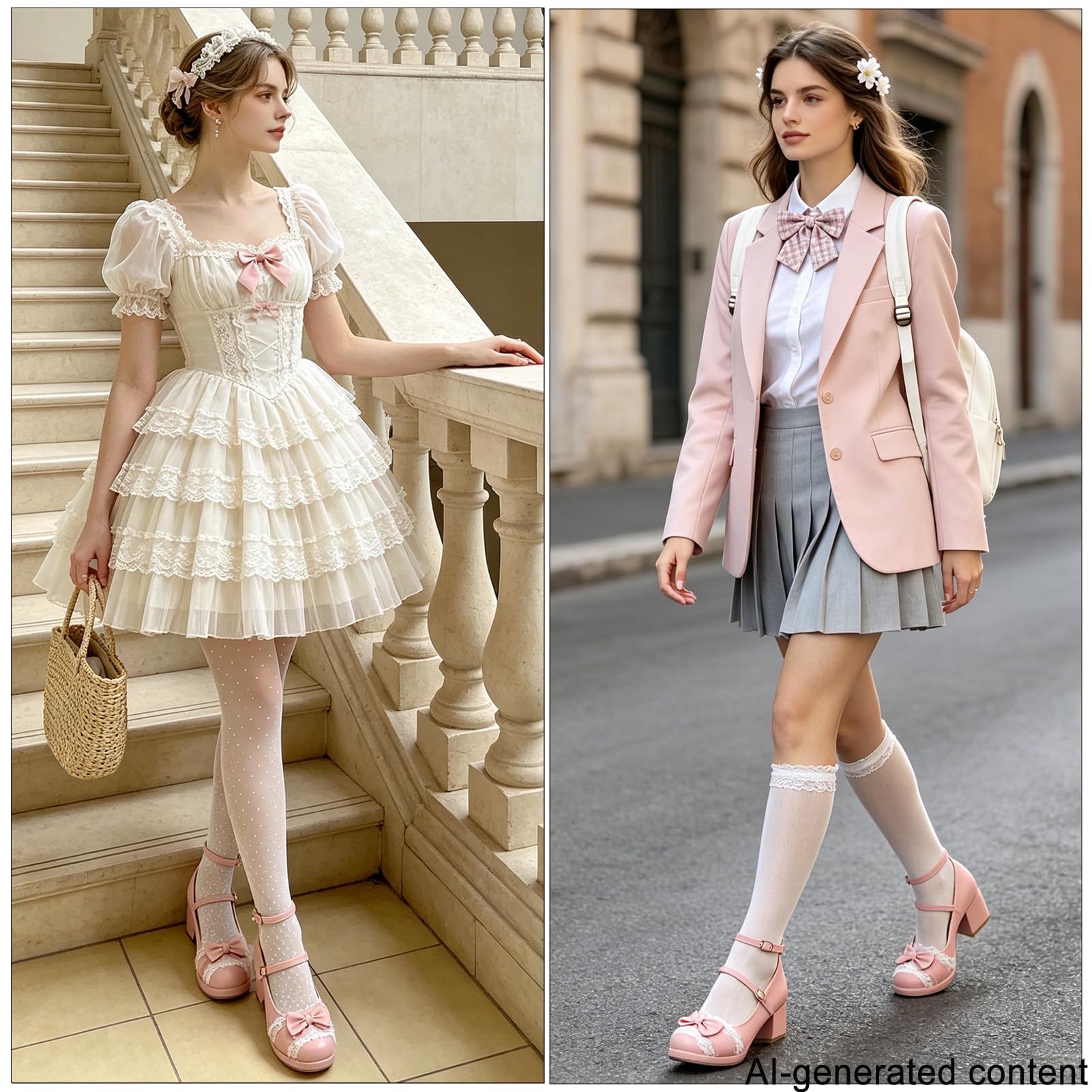 MEOTINA Chaussures Mary Janes à talons hauts avec nœud mignon pour femme - Chaussures à plateforme et à lanières - Chaussures Kawaii